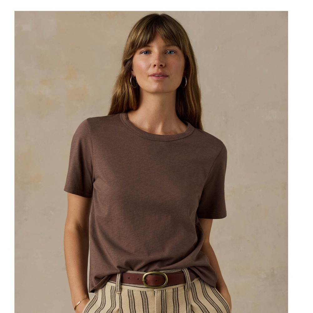 Faherty Sunwashed Organic Cotton Short Sleeve Tee Brown Mauve Small